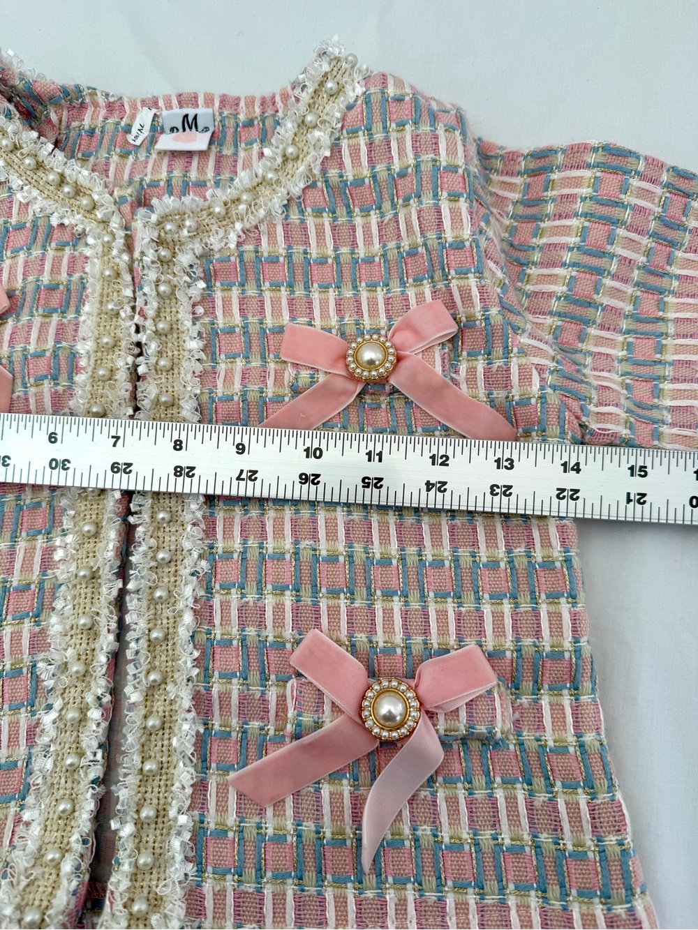 Girls' Pink Tweed Bow-Trim Jacket by BMG - Picture 8 of 10